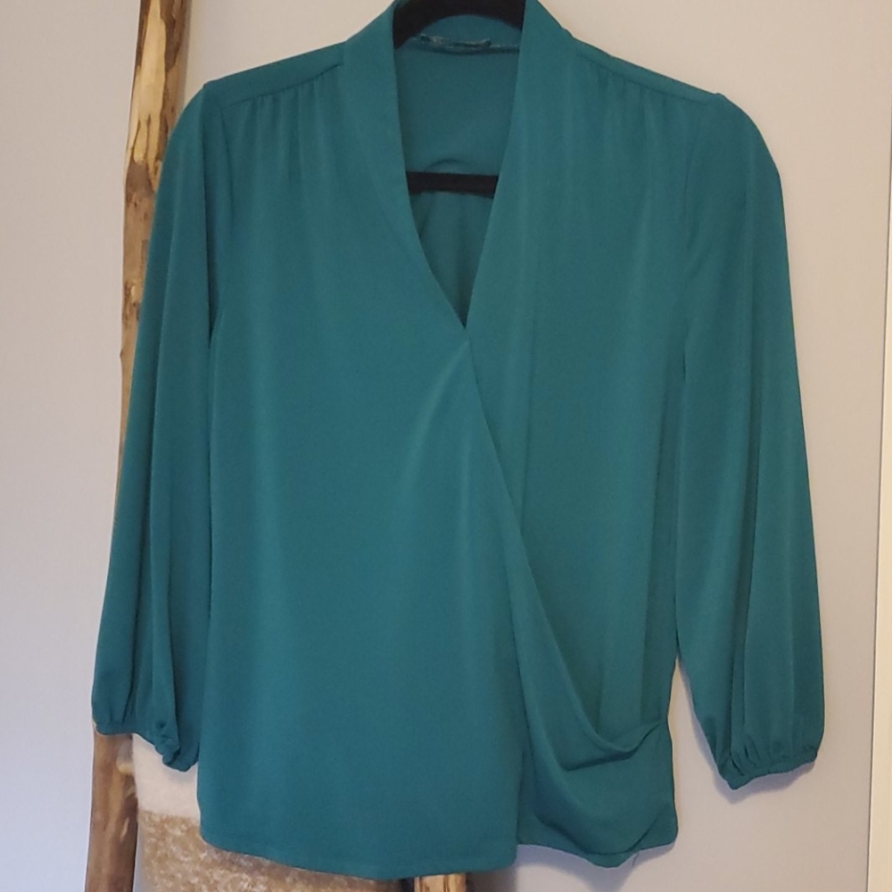 Green wrap long sleeve blouse